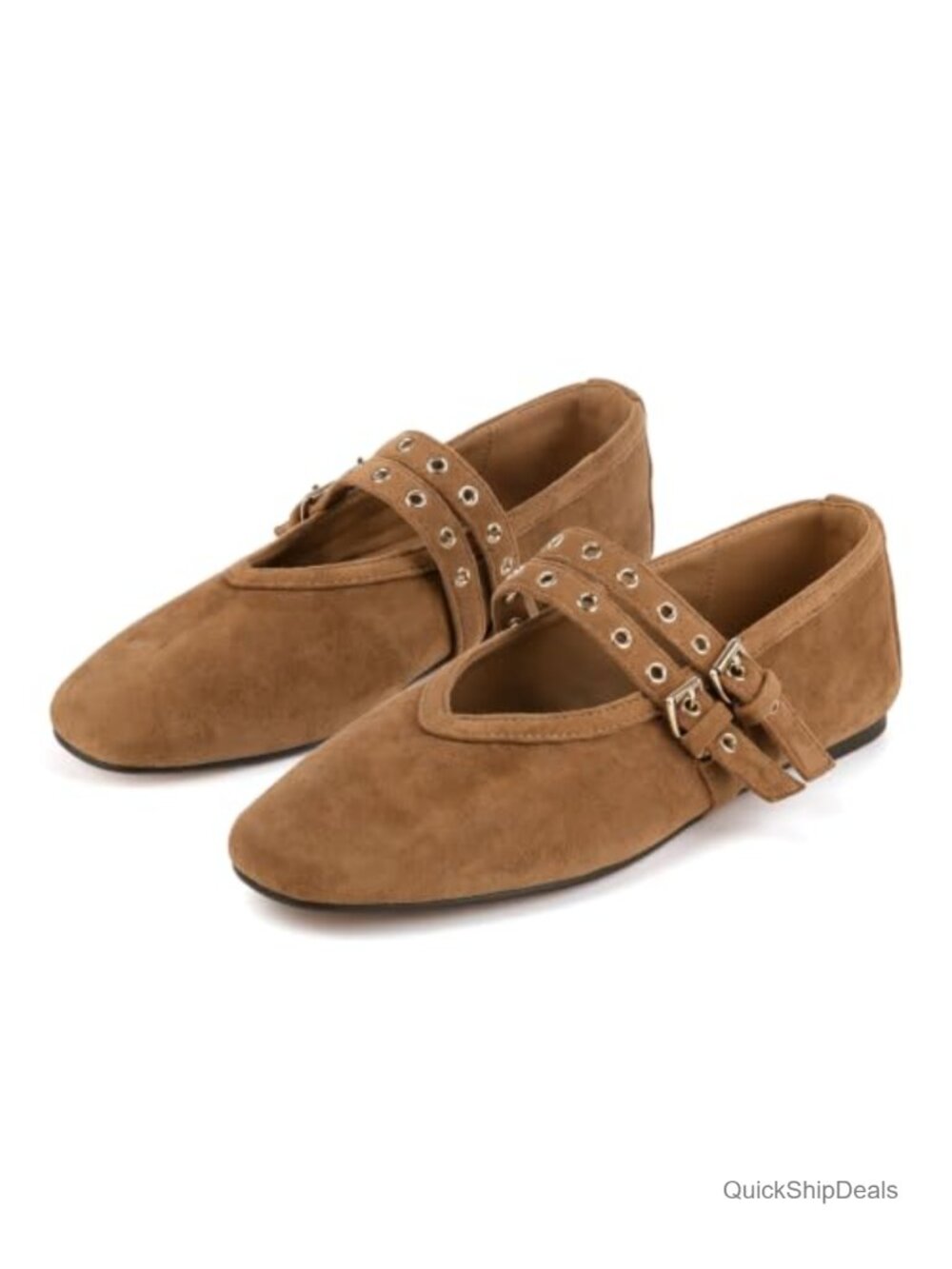 Suede Mary Jane Flats Square Toe Ballet Flat with Buckle